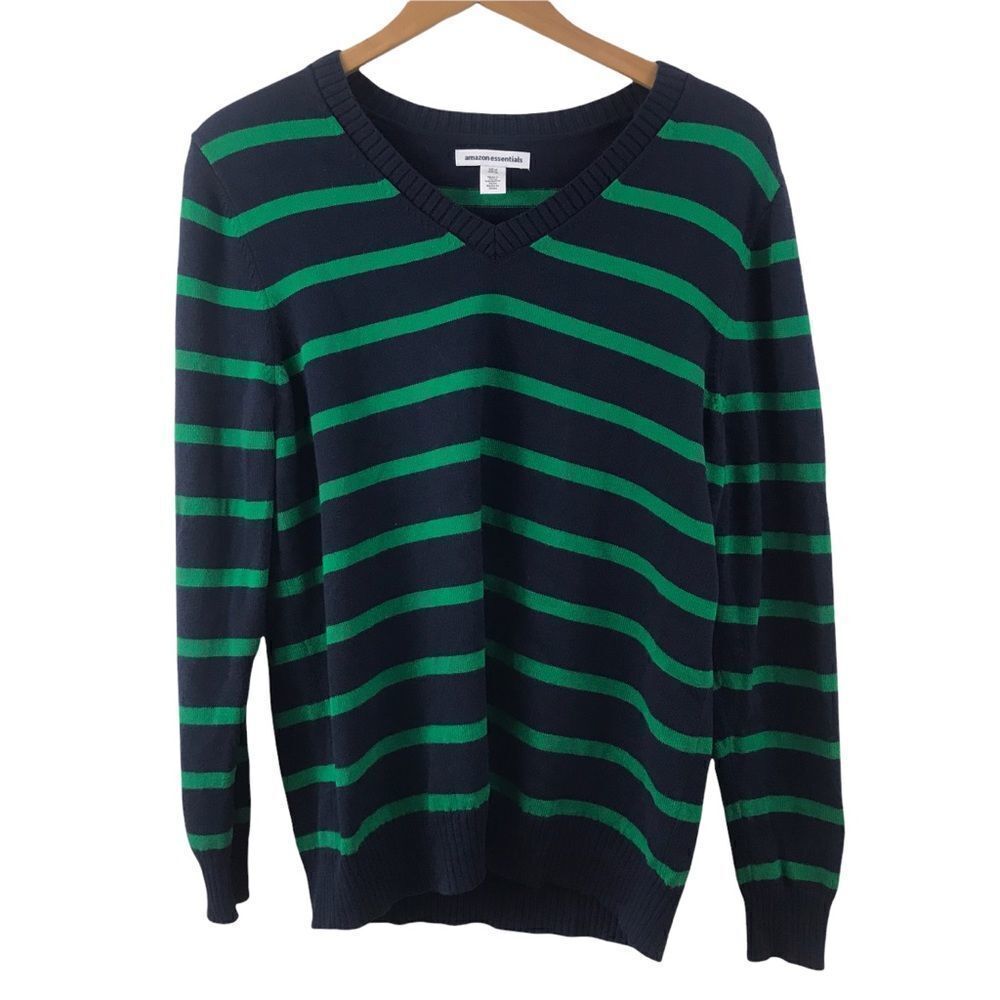 Amazon Essentials navy with green stripes sweater size XL‎